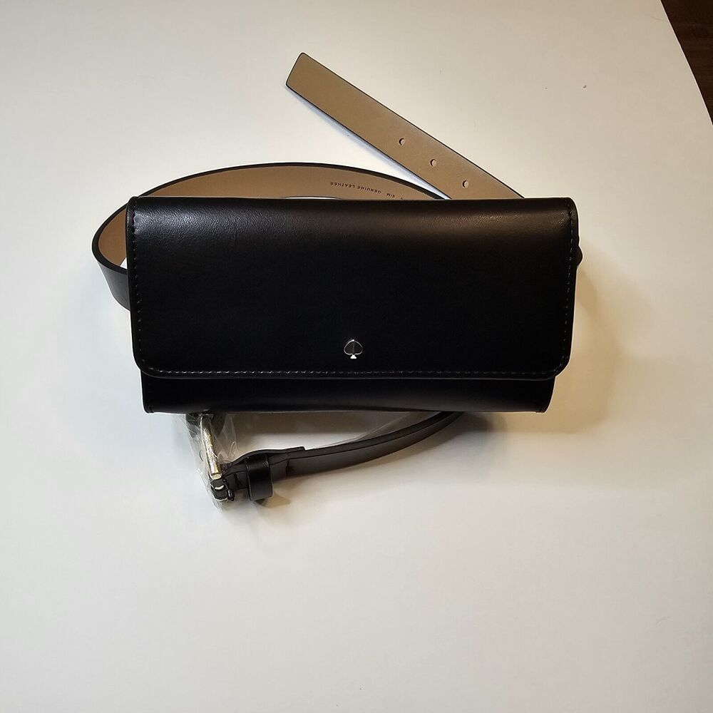 Kate Spade Belt Bag Leather Black  Fanny Pack logo Sz S/M NWT Retail $98